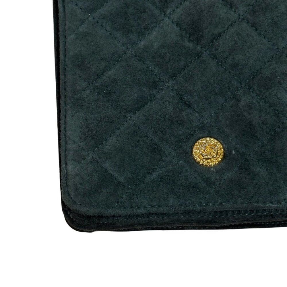 Leather Dark Green Quilted Suede Crossbody Purse Gold Chain Bag Dark Academia - Picture 7 of 12